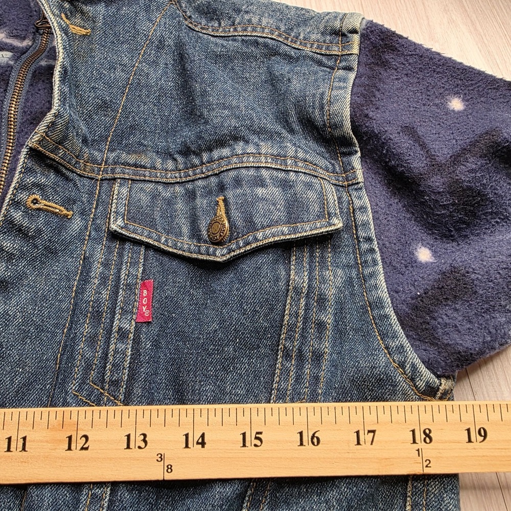 Vintage 90s Bugle Boy Denim Jacket Aztec Fleece Lined Grunge Southwestern Large* - Picture 10 of 12